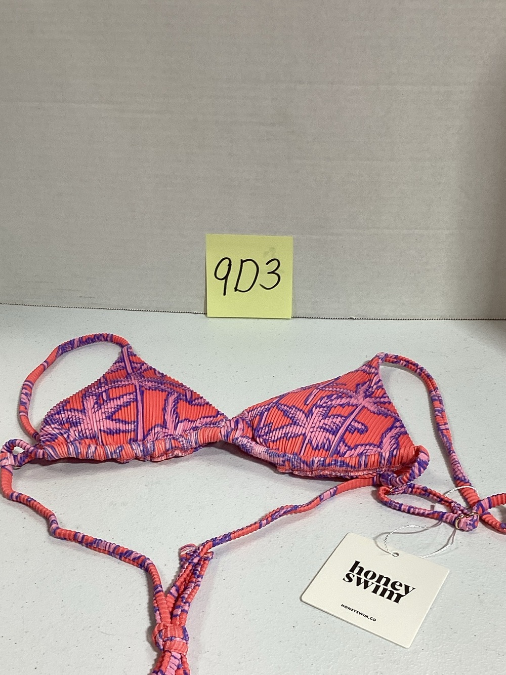 Honey Swim Pink & Purple Ribbed Triangle Bikini Top
